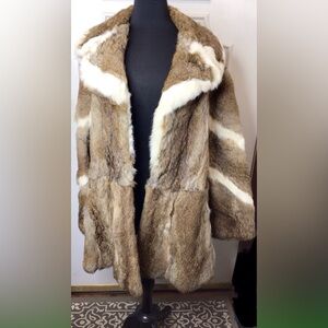 Luxurious Vintage Brown and Cream Fur Coat size L